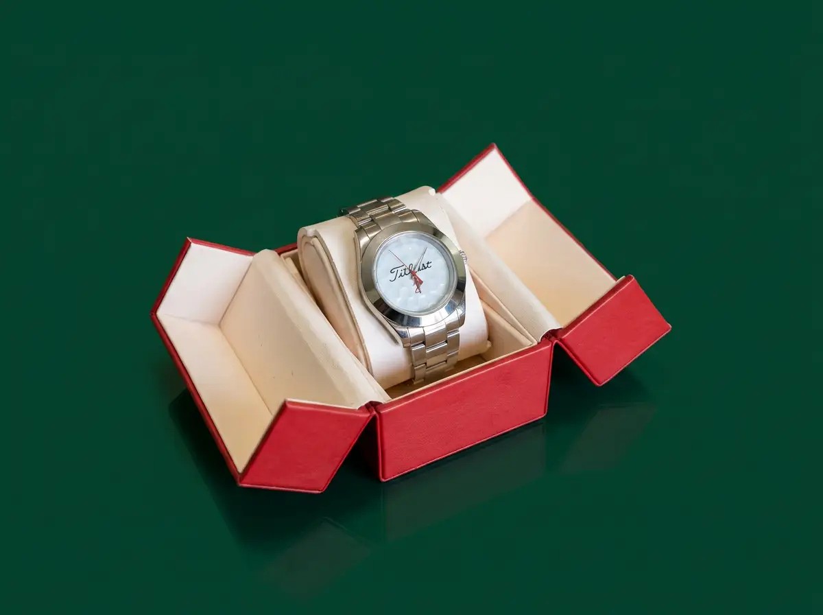 Close-up of the golf ball dial showing the dimple texture